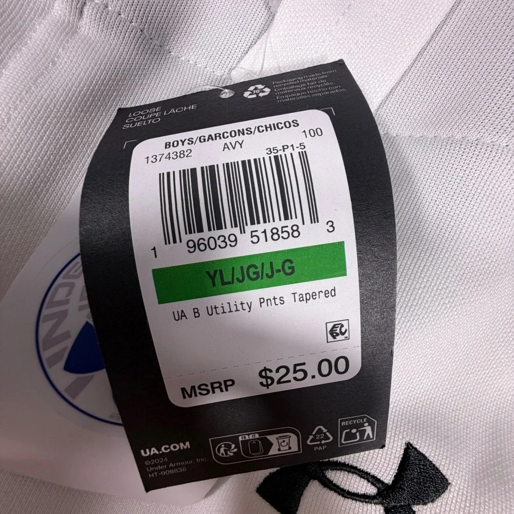 Under Armour Boys White Utility Tapered Baseball Pants 1374382 Youth Large NWT